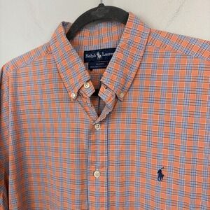 Ralph Lauren Shirt Mens XL Orange Blue Plaid‎ Blake Button Down Cotton Casual